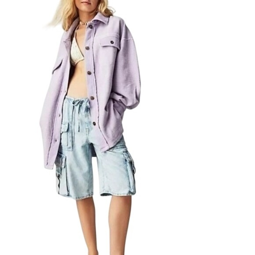 Forever 21 Women's S‎ Lavender Purple Oversized Button Up Shacket Shirt Jacket